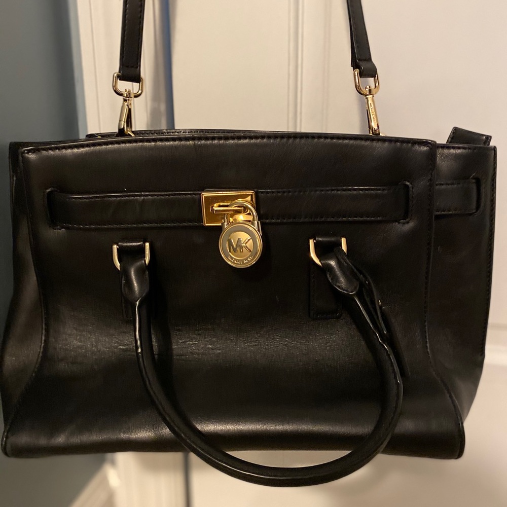 Black Leather Michael Kors Shoulder/Cross Body Bag